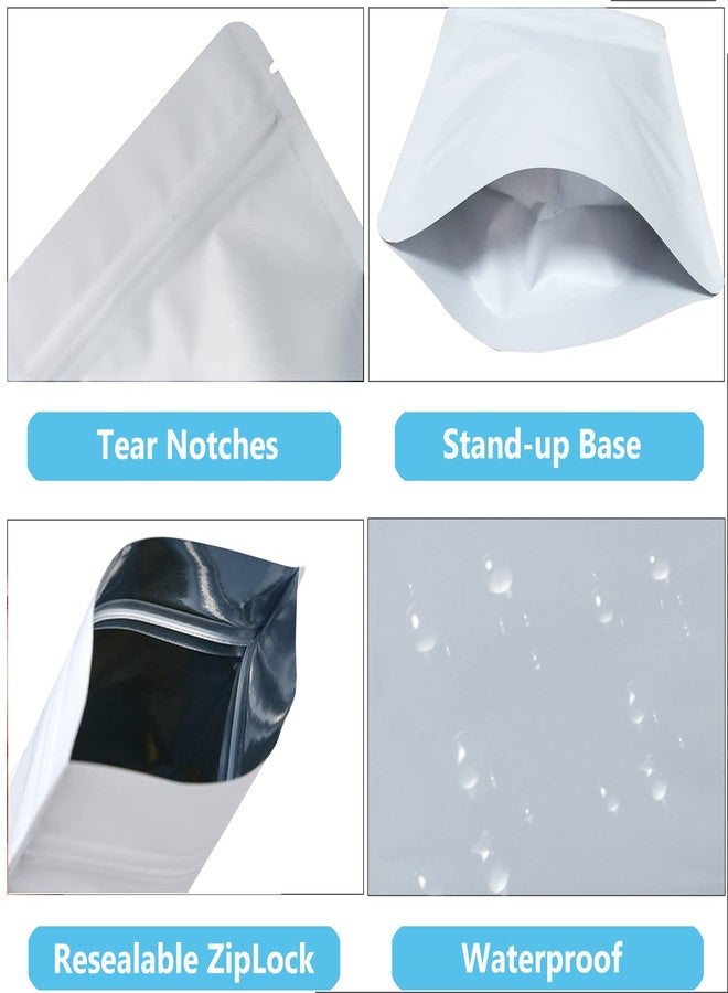 Fnuiddt 100 Pack Matte White Mylar Bags Stand Up - 4 x 6 Inches Resealable Mylar Ziplock Bags Food Storage Foil Pouch - Image 3